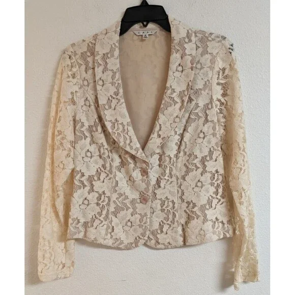 Women's Cabi #249 LACE BLAZER Ivory Cotton Blend Button-Up Jacket Size 6 - Picture 2 of 12